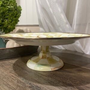 MacKenzie-Childs Yellow and Cream Checkered Pedestal Cake Stand